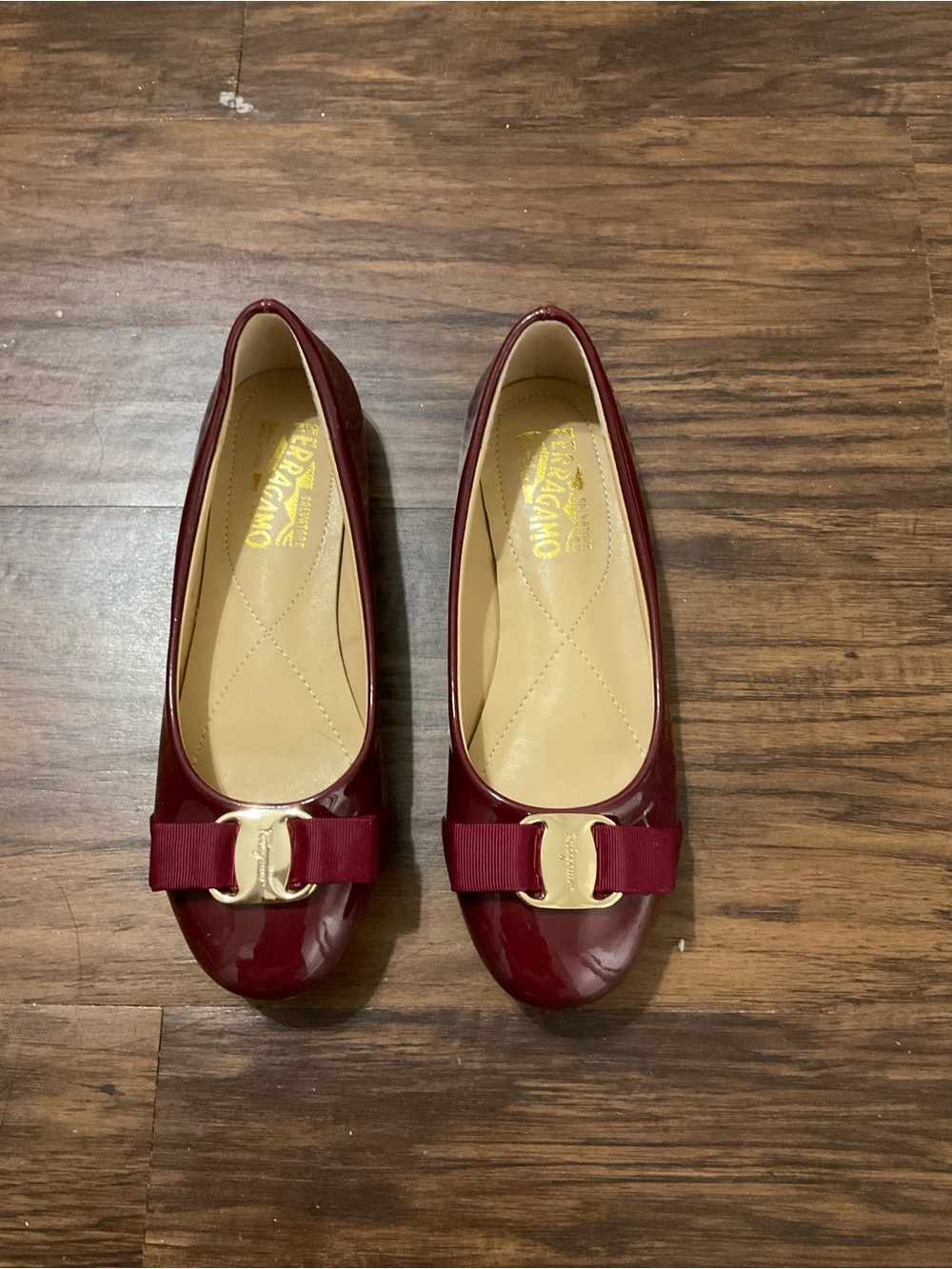 Not Salvatore Ferragamo Burgundy Varina Patent Leather Ballet Flats